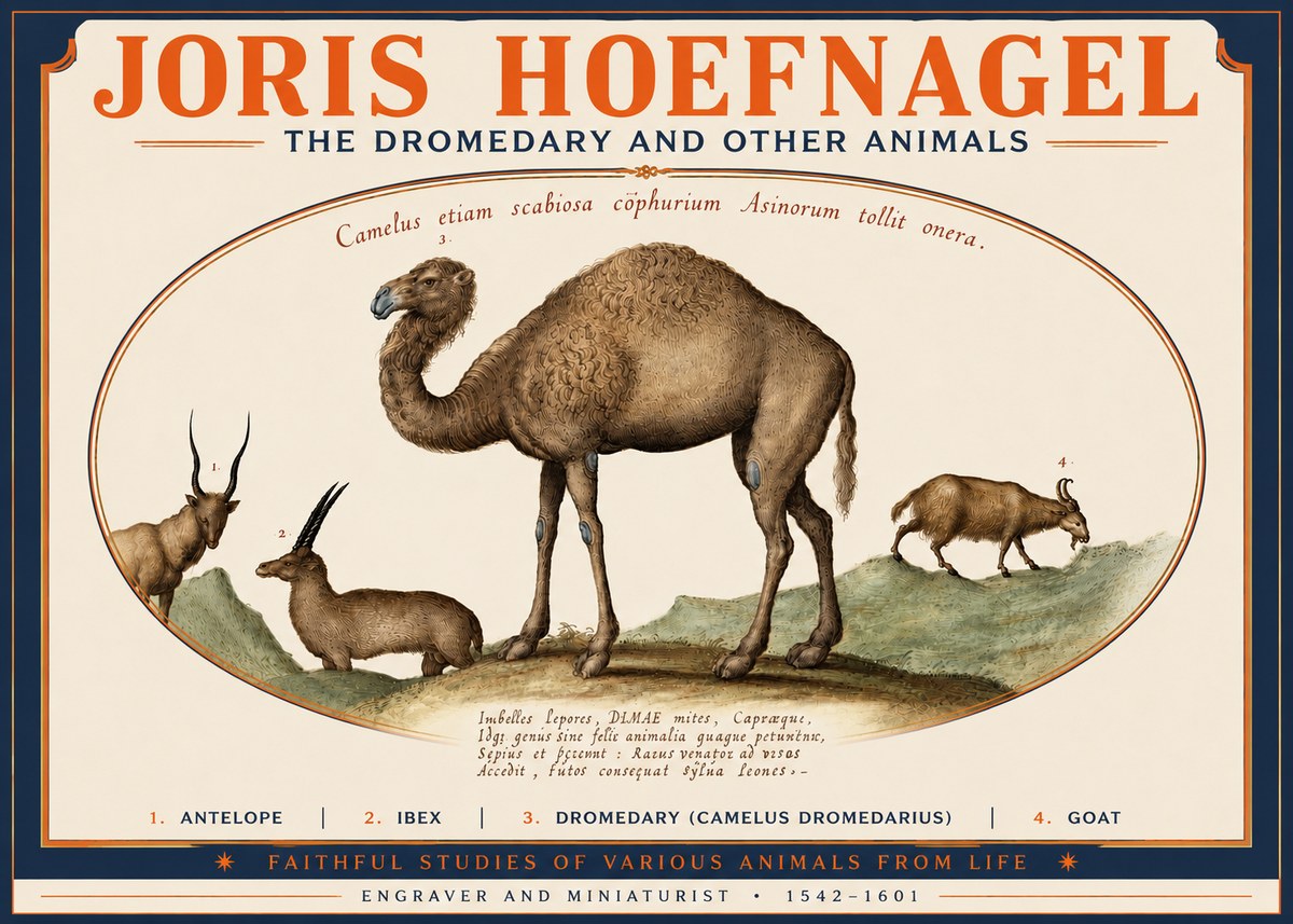 Joris Hoefnagel The Dromedary and Other Animals from Studies of Nature No4 - Juliste