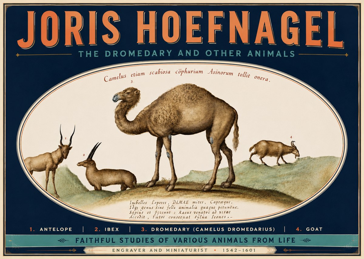 Joris Hoefnagel The Dromedary and Other Animals from Studies of Nature No6 - Juliste