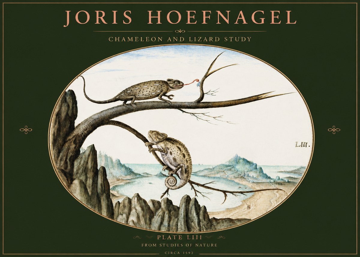 Joris Hoefnagel Chameleon and Lizard No3 - Juliste