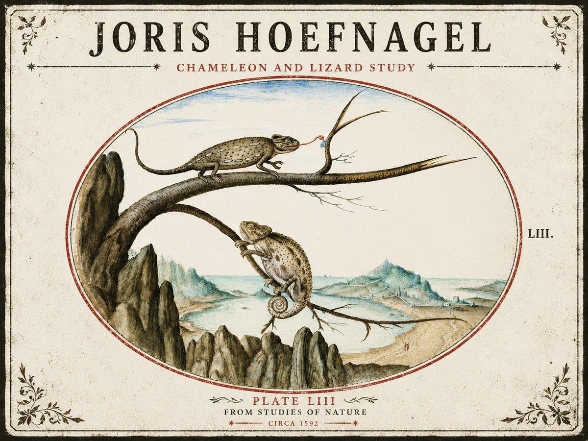 Joris Hoefnagel Chameleon and Lizard No5 - Juliste