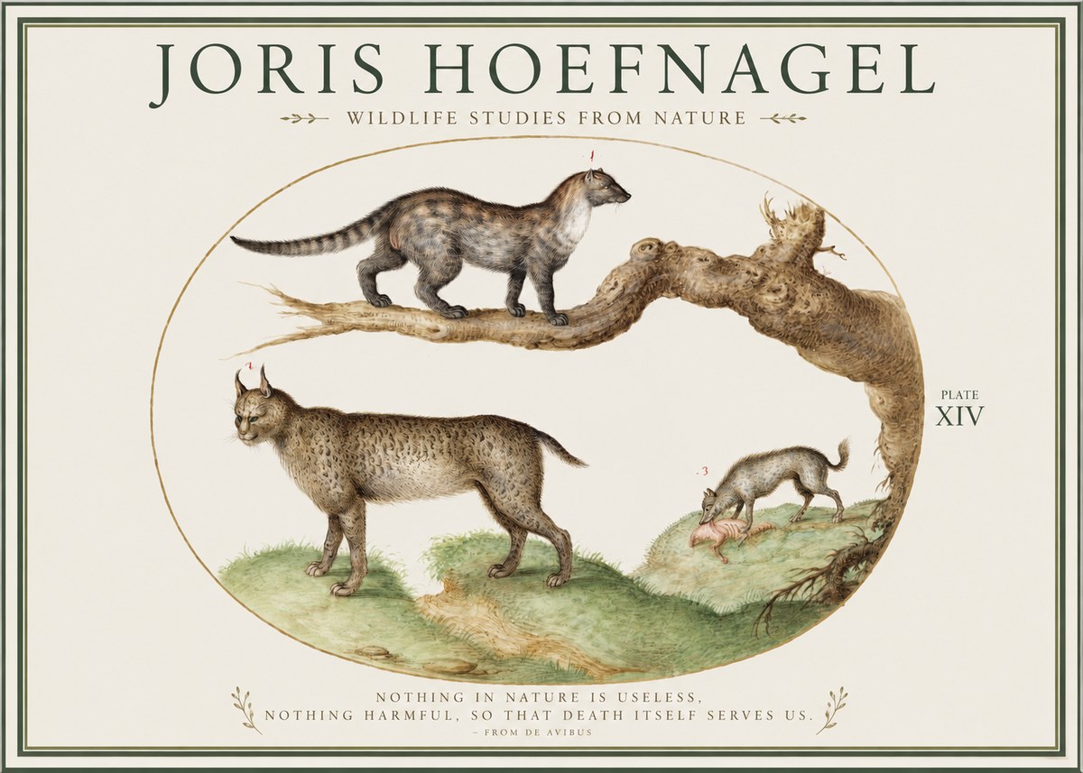 Joris Hoefnagel Wildlife Studies from Nature - Plate Xiv No1 - Juliste