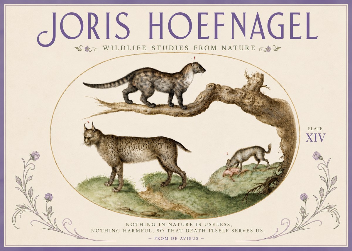 Joris Hoefnagel Wildlife Studies from Nature - Plate Xiv No4 - Juliste
