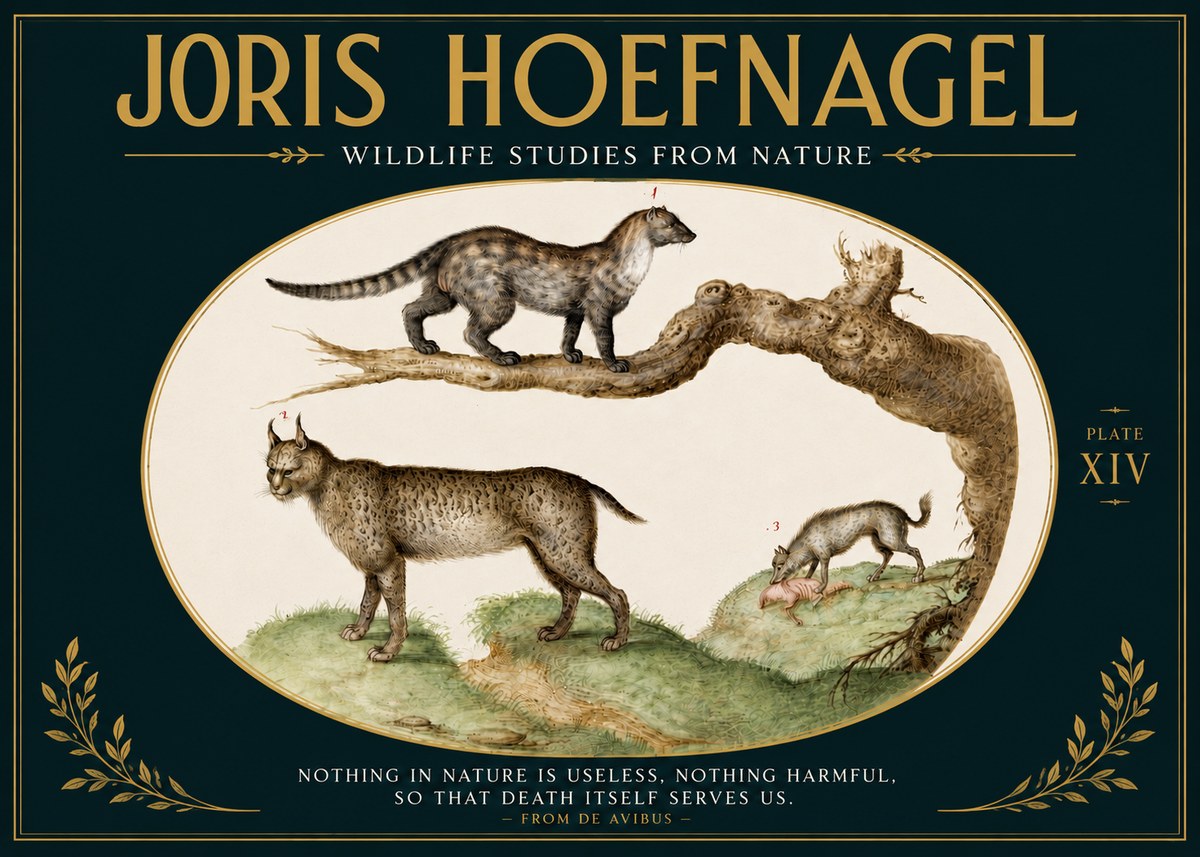 Joris Hoefnagel Wildlife Studies from Nature - Plate Xiv No5 - Juliste