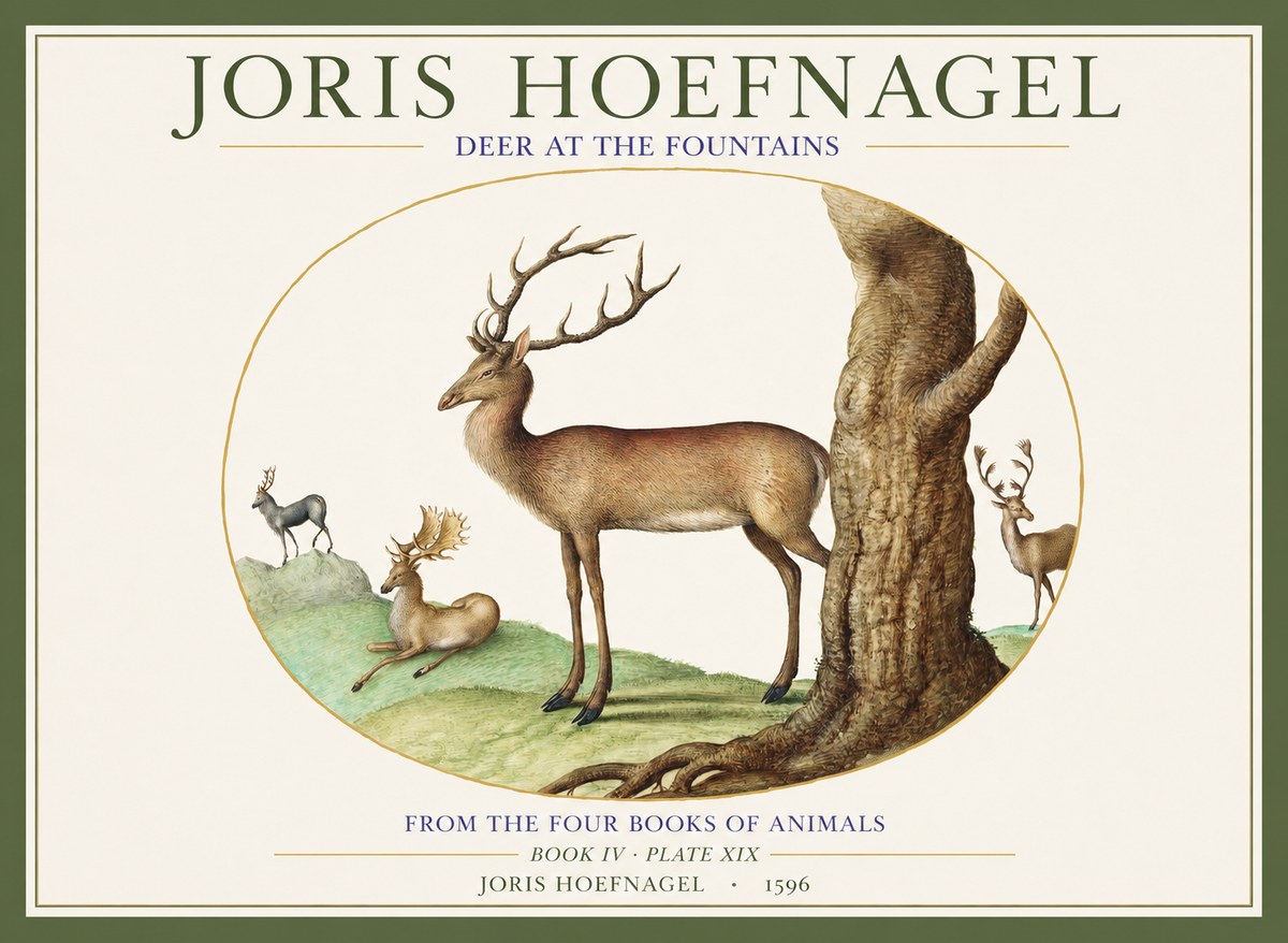 Joris Hoefnagel Deer at the Fountains No1 - Juliste