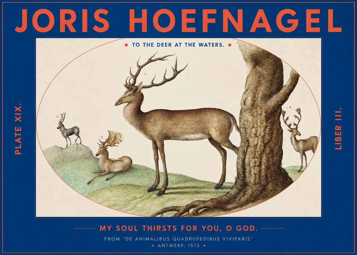 Joris Hoefnagel Deer at the Fountains No3 - Juliste