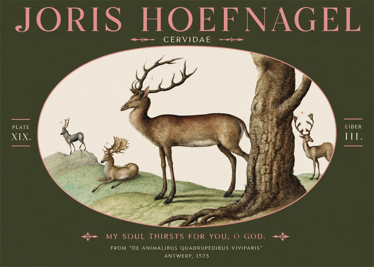 Joris Hoefnagel Deer at the Fountains No4 - Juliste