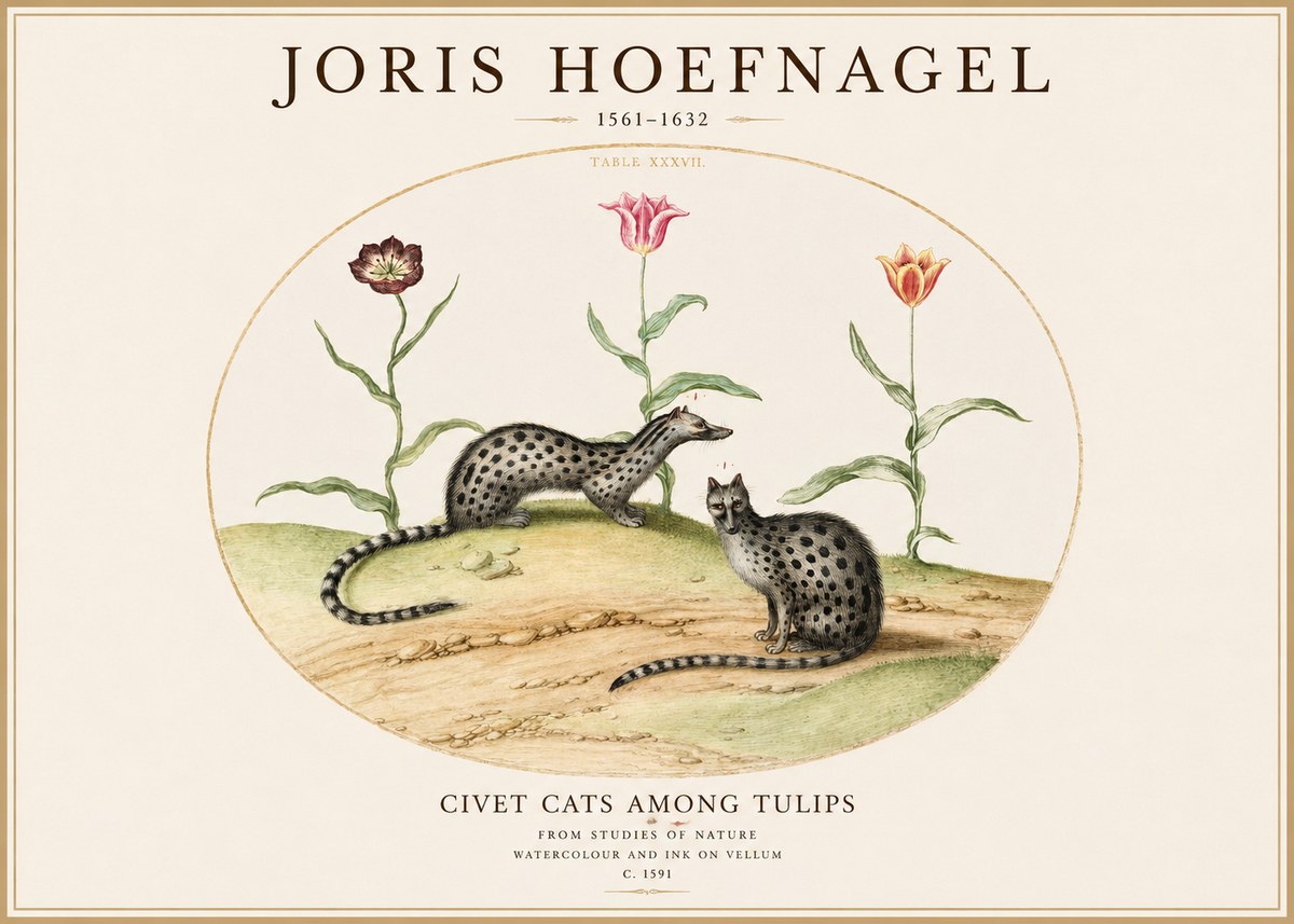 Joris Hoefnagel Civet Cats Among Tulips No1 - Juliste