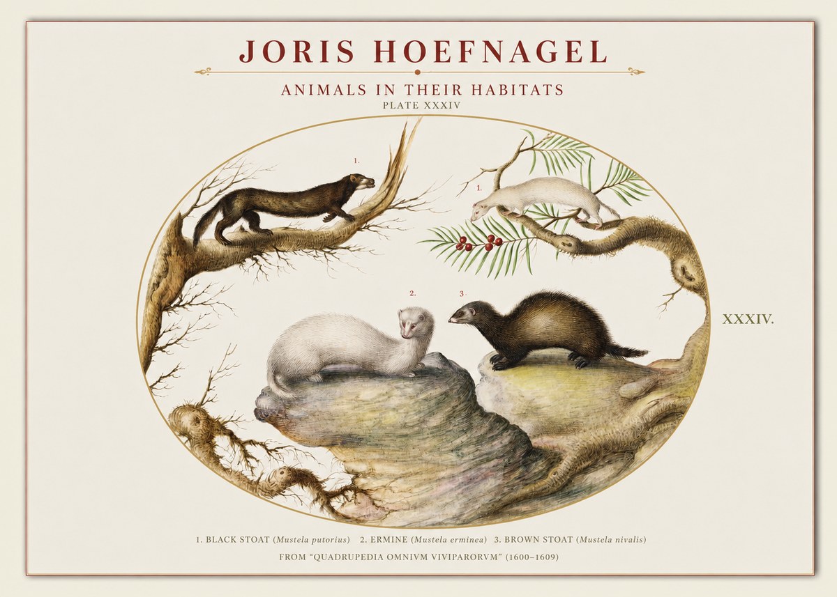Joris Hoefnagel Animals in Their Habitats Plate Xxxiv No1 - Juliste