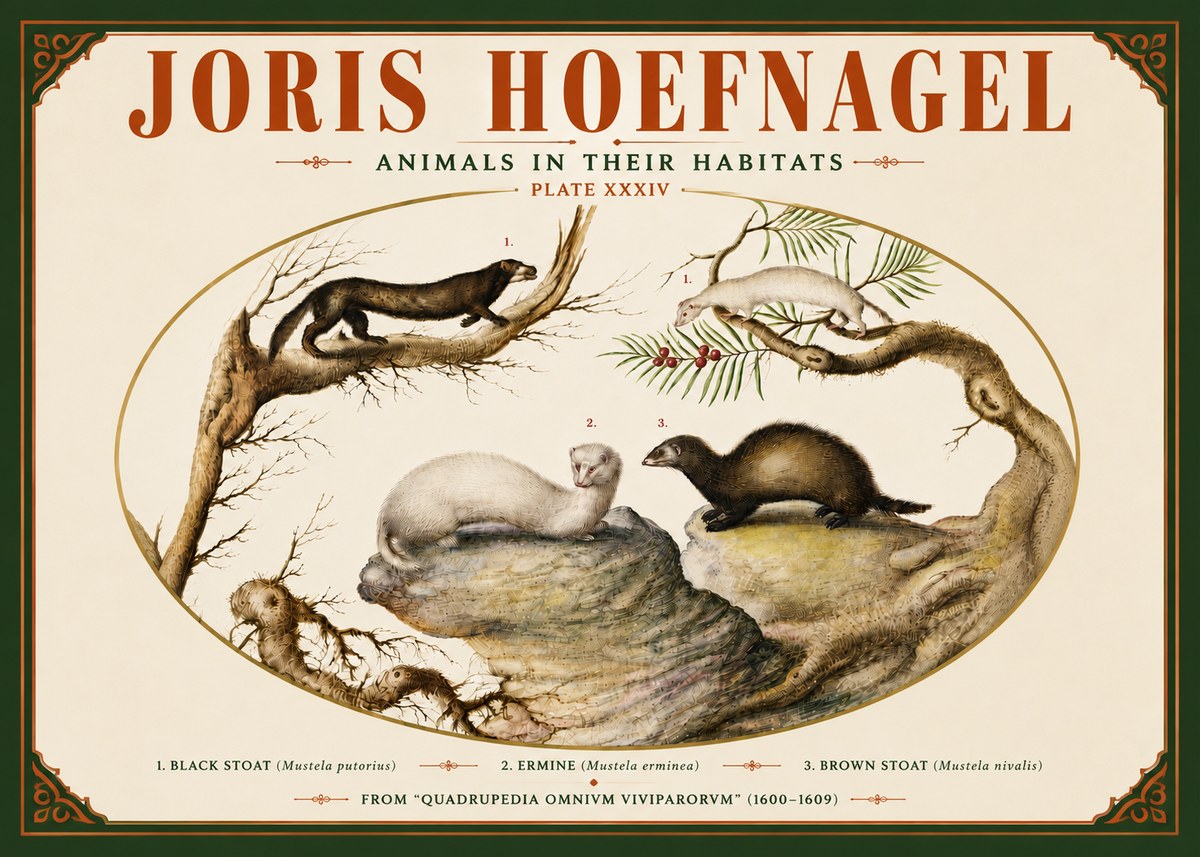 Joris Hoefnagel Animals in Their Habitats Plate Xxxiv No5 - Juliste