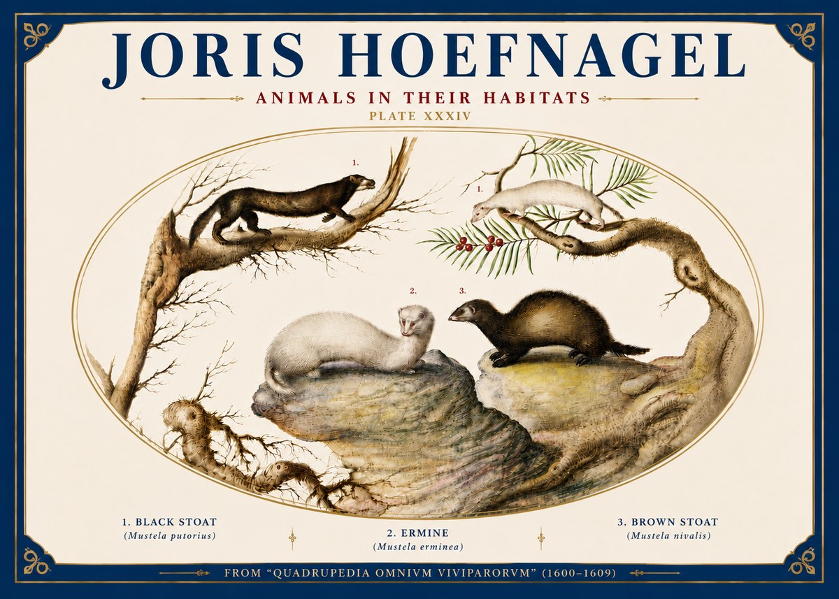Joris Hoefnagel Animals in Their Habitats Plate Xxxiv No6 - Juliste