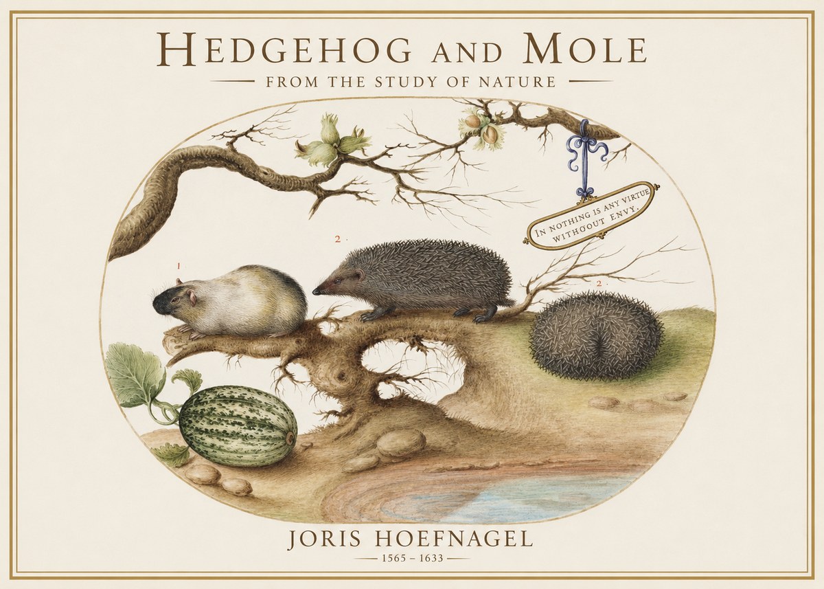 Joris Hoefnagel Hedgehog and Mole No1 - Juliste