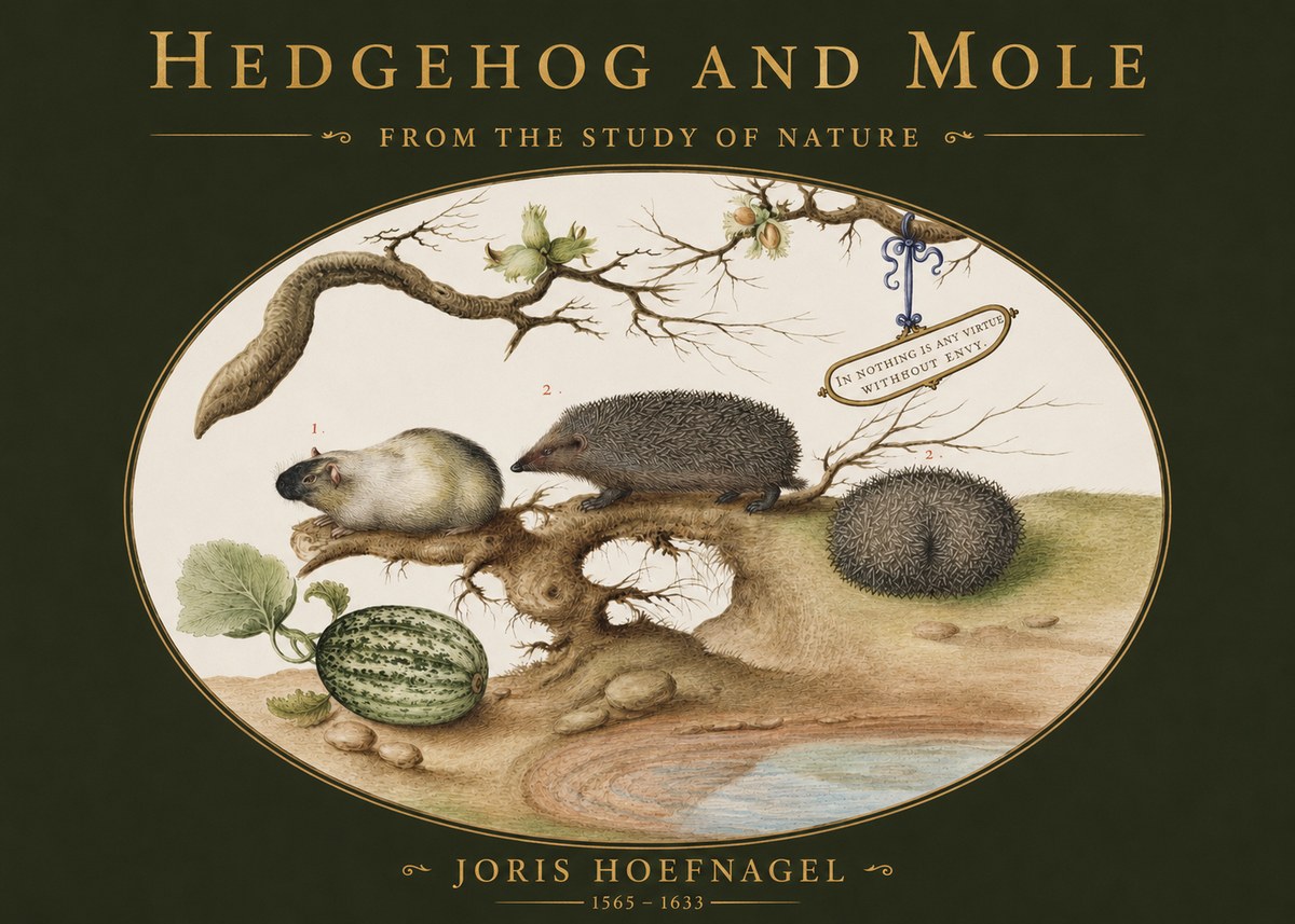Joris Hoefnagel Hedgehog and Mole No2 - Juliste