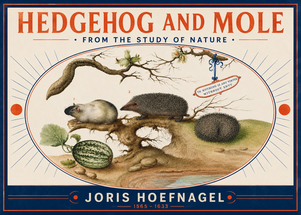 Joris Hoefnagel Hedgehog and Mole No3 - Juliste