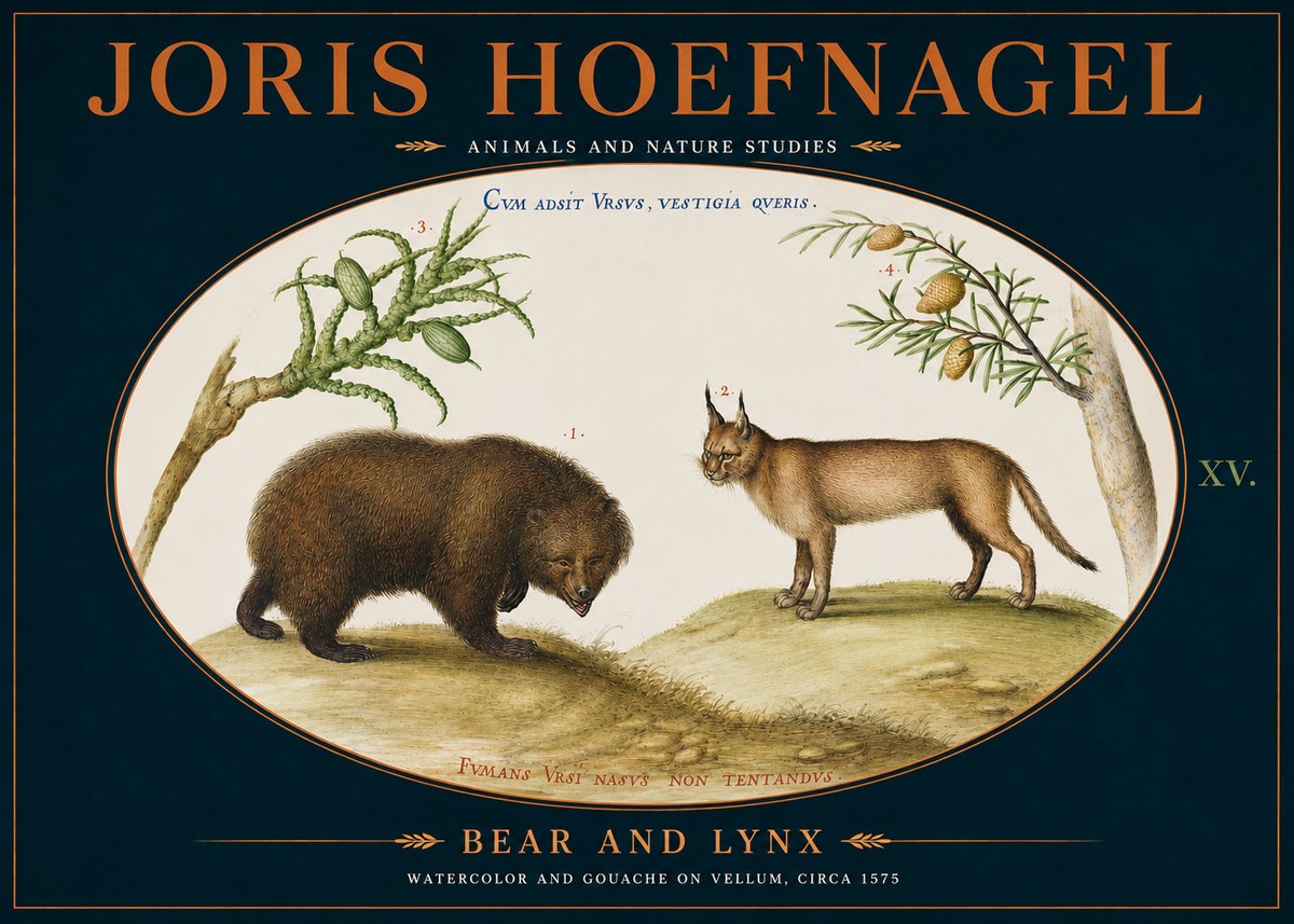Joris Hoefnagel Bear and Lynx No4 - Juliste