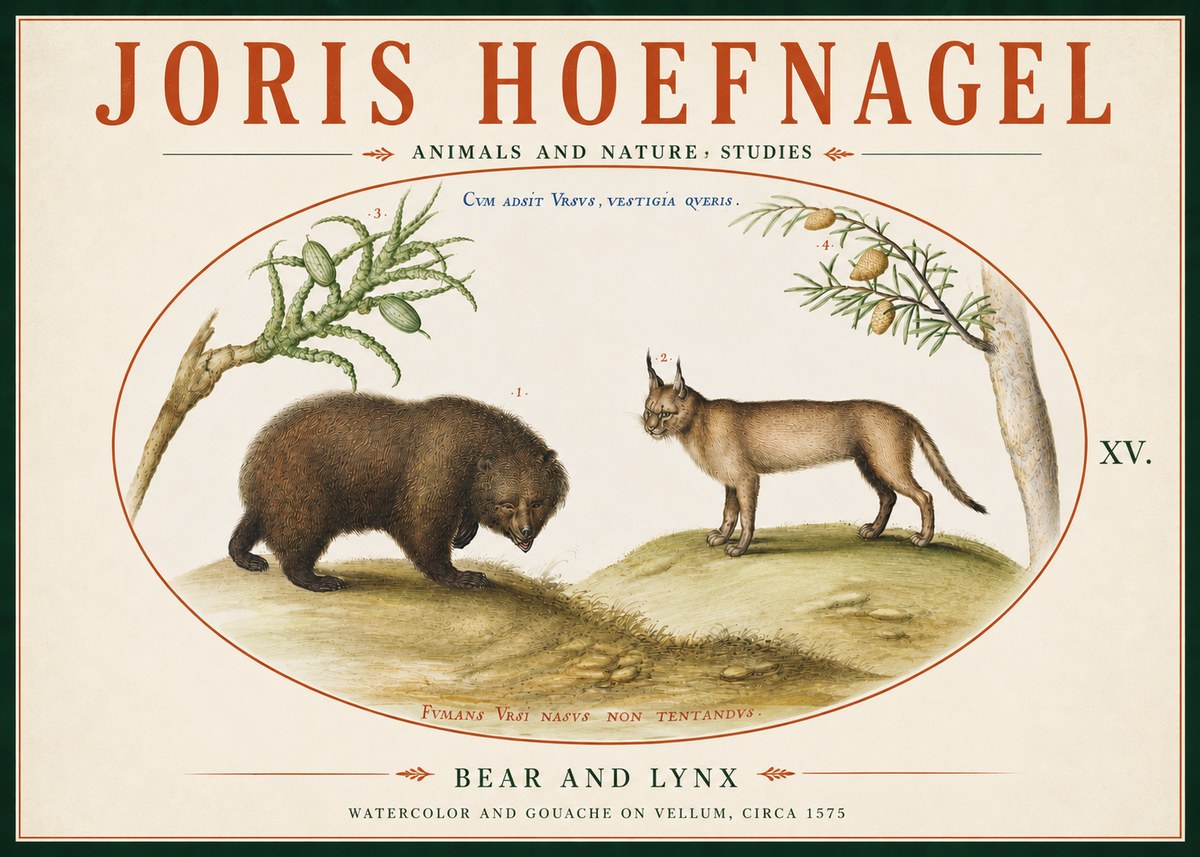 Joris Hoefnagel Bear and Lynx No6 - Juliste