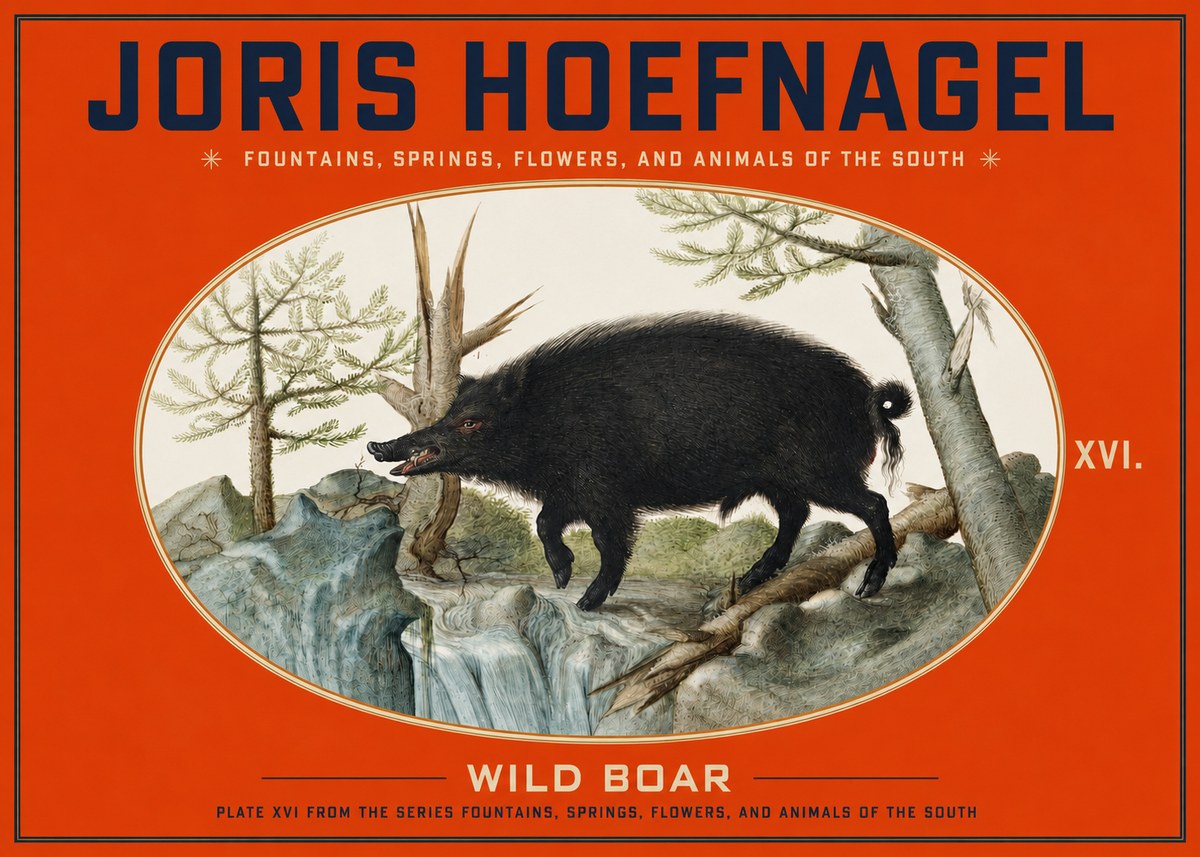 Joris Hoefnagel Fountains, Springs, Flowers, and Animals of the South - Plate Xvi No3 - Juliste