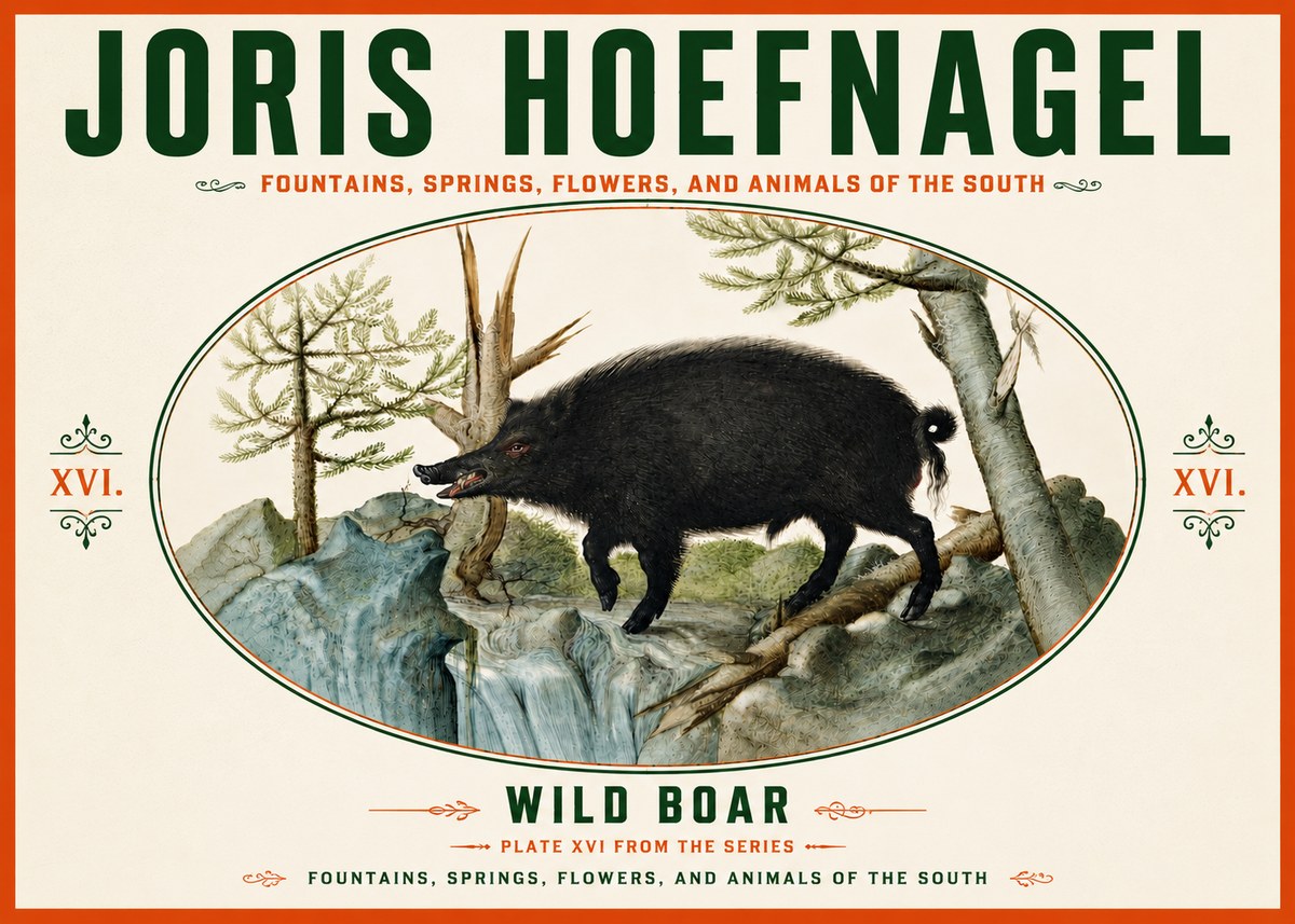 Joris Hoefnagel Fountains, Springs, Flowers, and Animals of the South - Plate Xvi No6 - Juliste