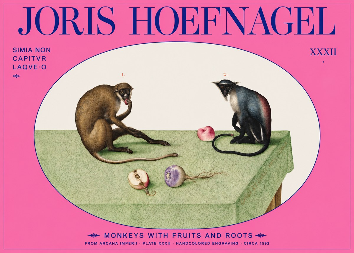Joris Hoefnagel Monkeys with Fruits and Roots No2 - Juliste