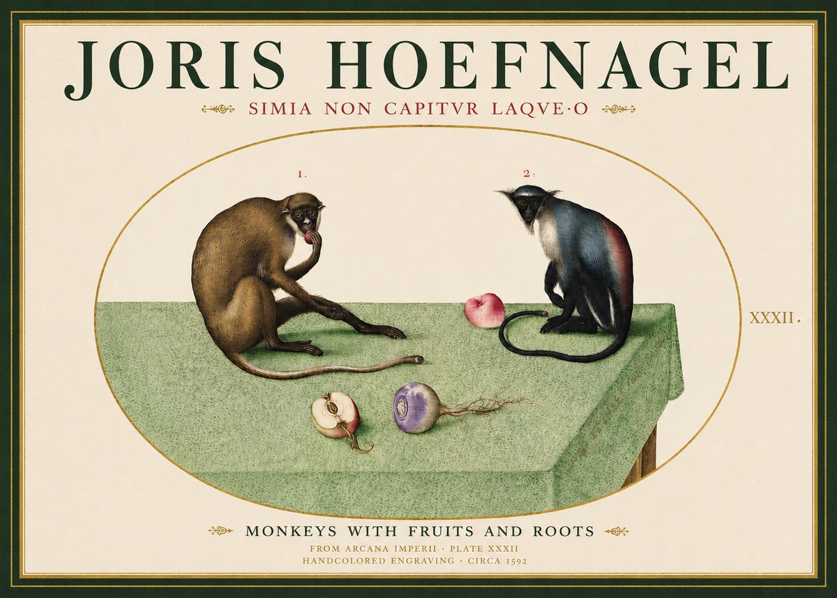 Joris Hoefnagel Monkeys with Fruits and Roots No3 - Juliste