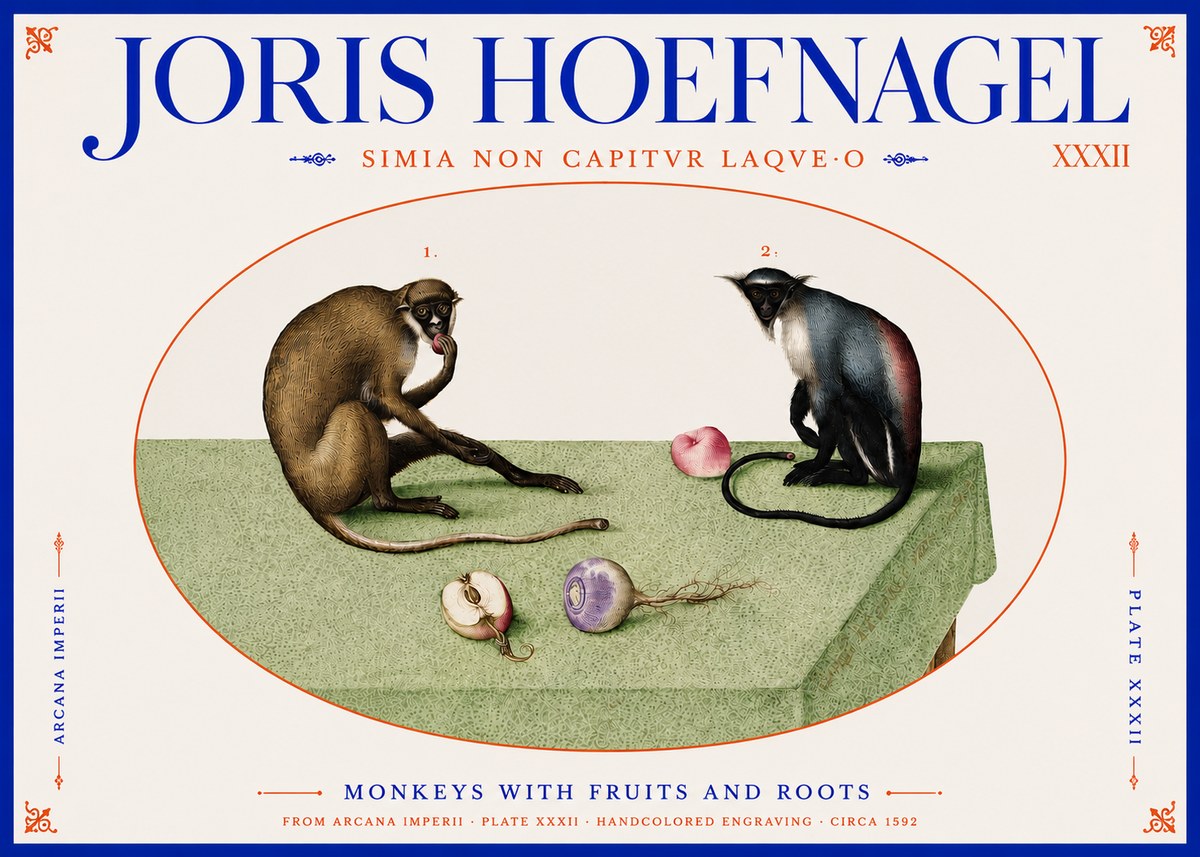Joris Hoefnagel Monkeys with Fruits and Roots No4 - Juliste