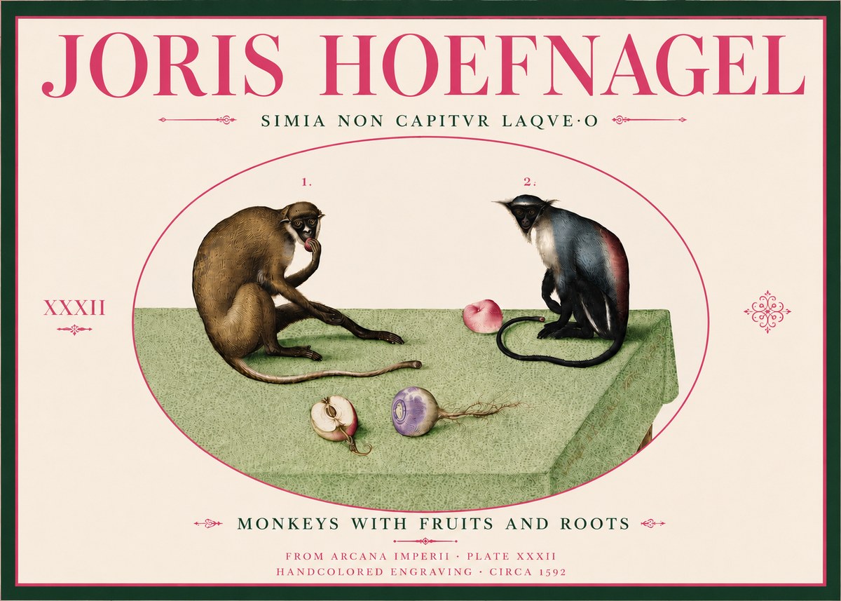 Joris Hoefnagel Monkeys with Fruits and Roots No6 - Juliste