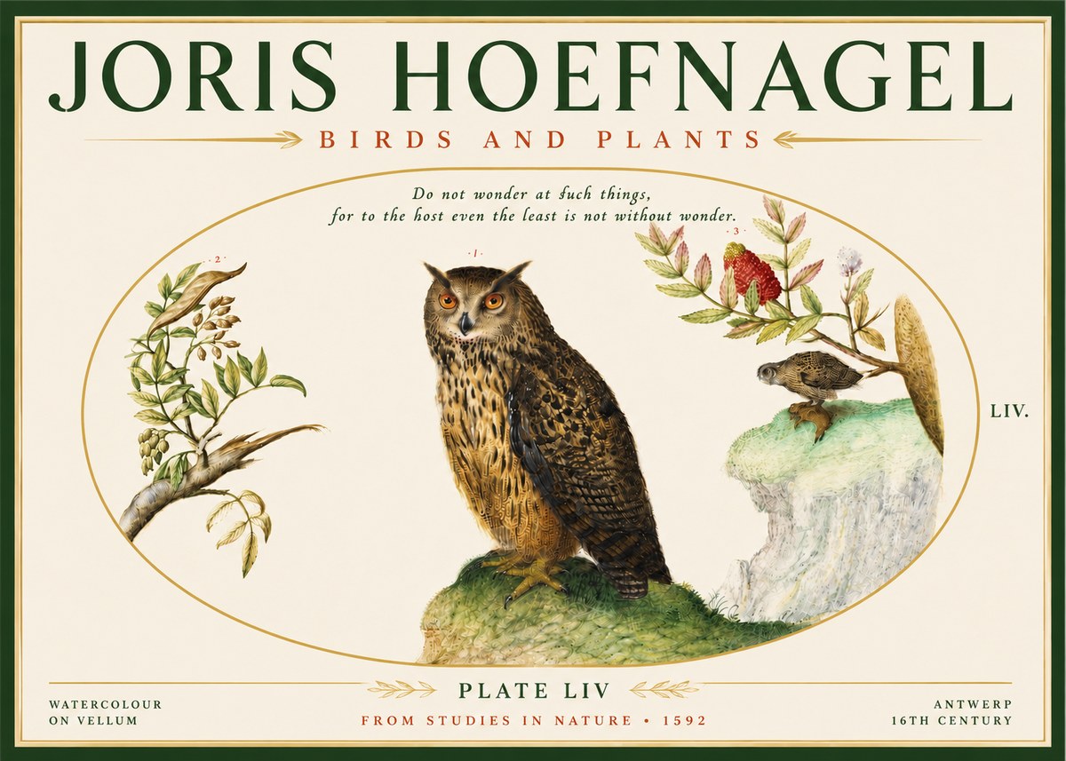 Joris Hoefnagel Bird Study Plate Liv No5 - Juliste