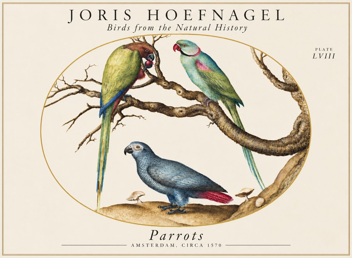 Joris Hoefnagel Parrots from the Naturalis Historia No2 - Juliste