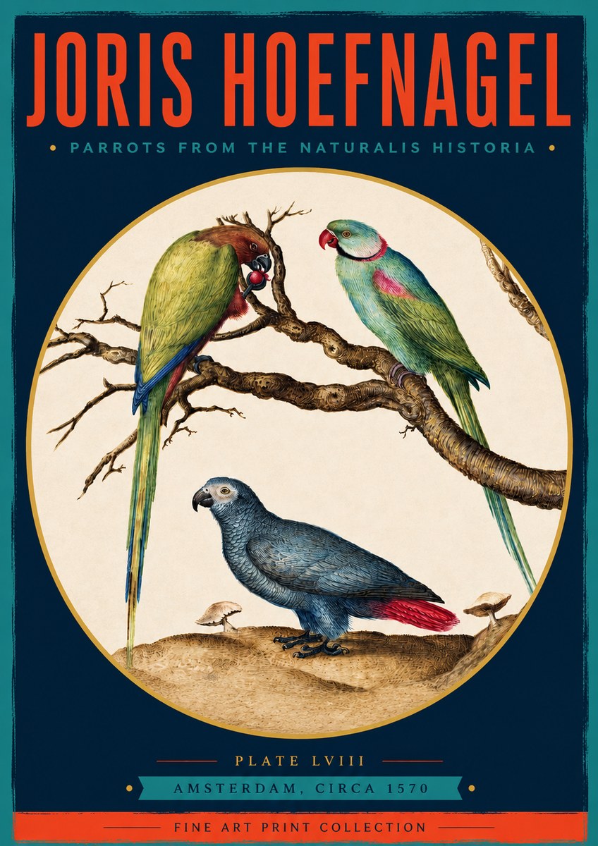 Joris Hoefnagel Parrots from the Naturalis Historia No3 - Juliste