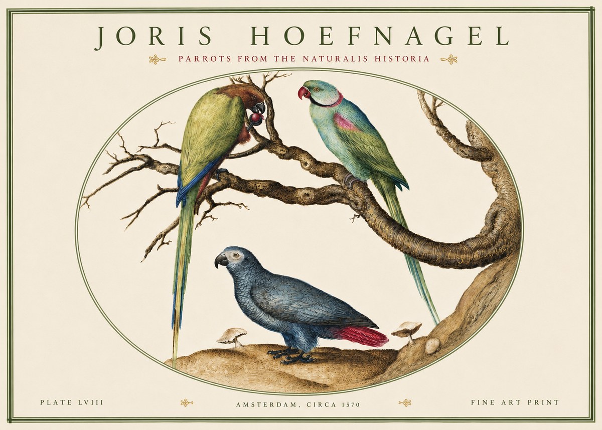 Joris Hoefnagel Parrots from the Naturalis Historia No4 - Juliste