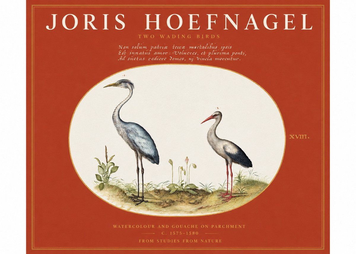 Joris Hoefnagel Study of Two Cranes No3 - Juliste