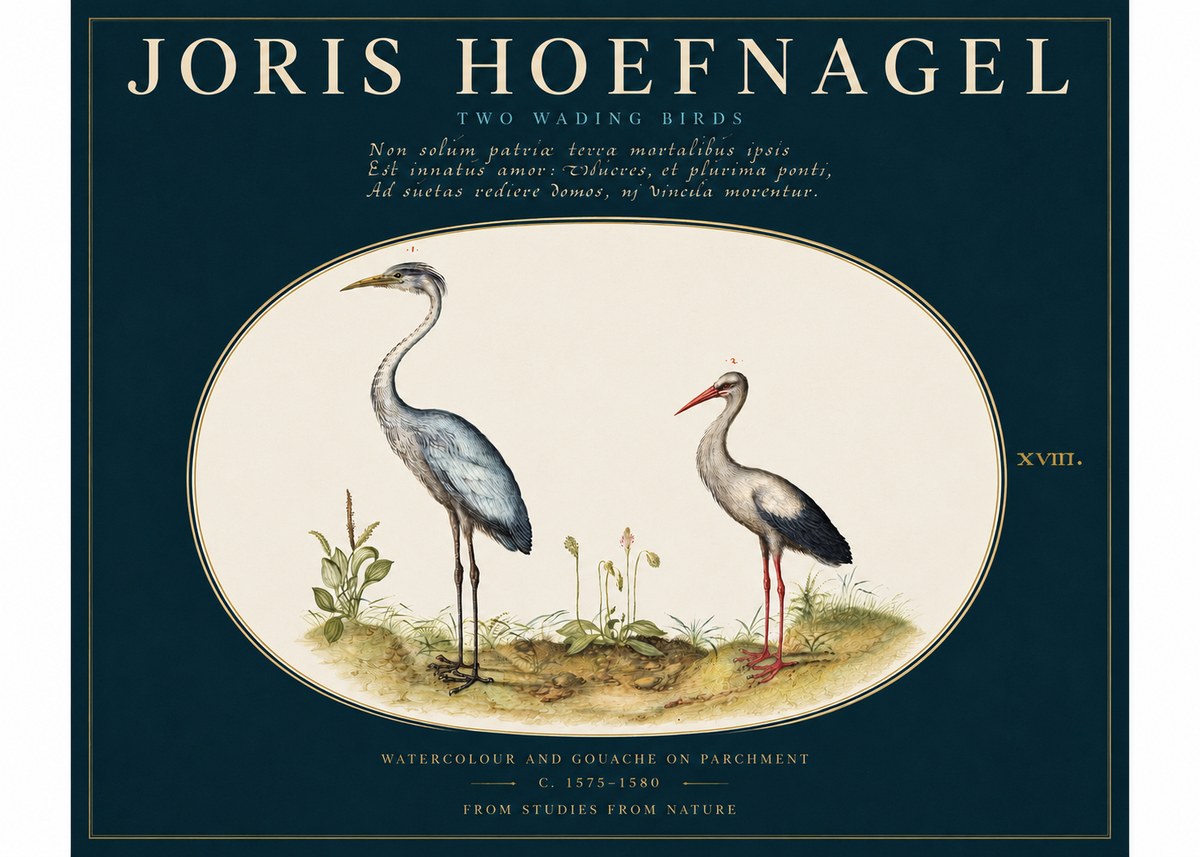 Joris Hoefnagel Study of Two Cranes No4 - Juliste