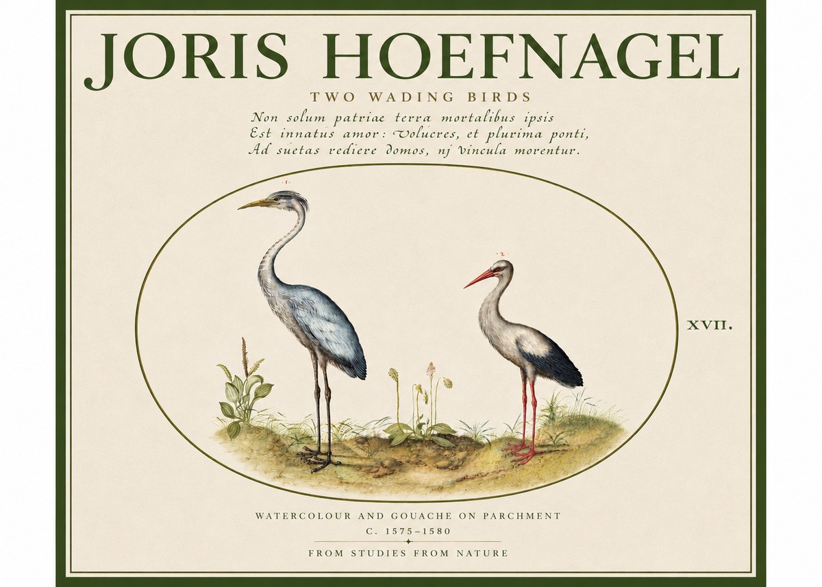 Joris Hoefnagel Study of Two Cranes No5 - Juliste