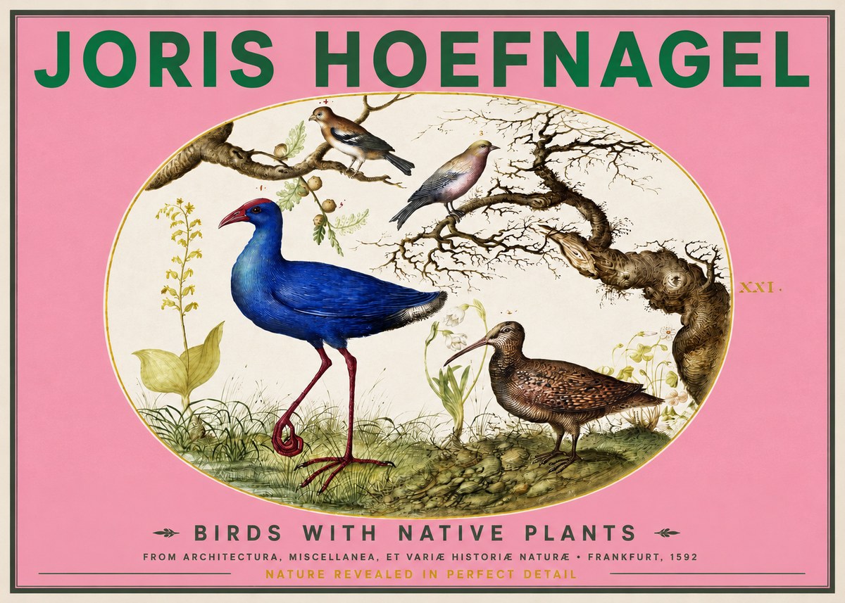 Joris Hoefnagel Birds with Native Plants No2 - Juliste