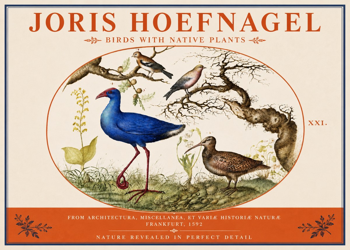 Joris Hoefnagel Birds with Native Plants No4 - Juliste