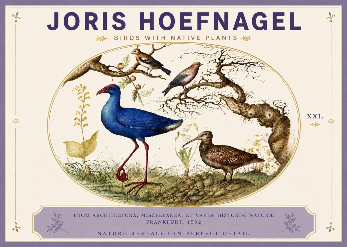 Joris Hoefnagel Birds with Native Plants No5 - Juliste