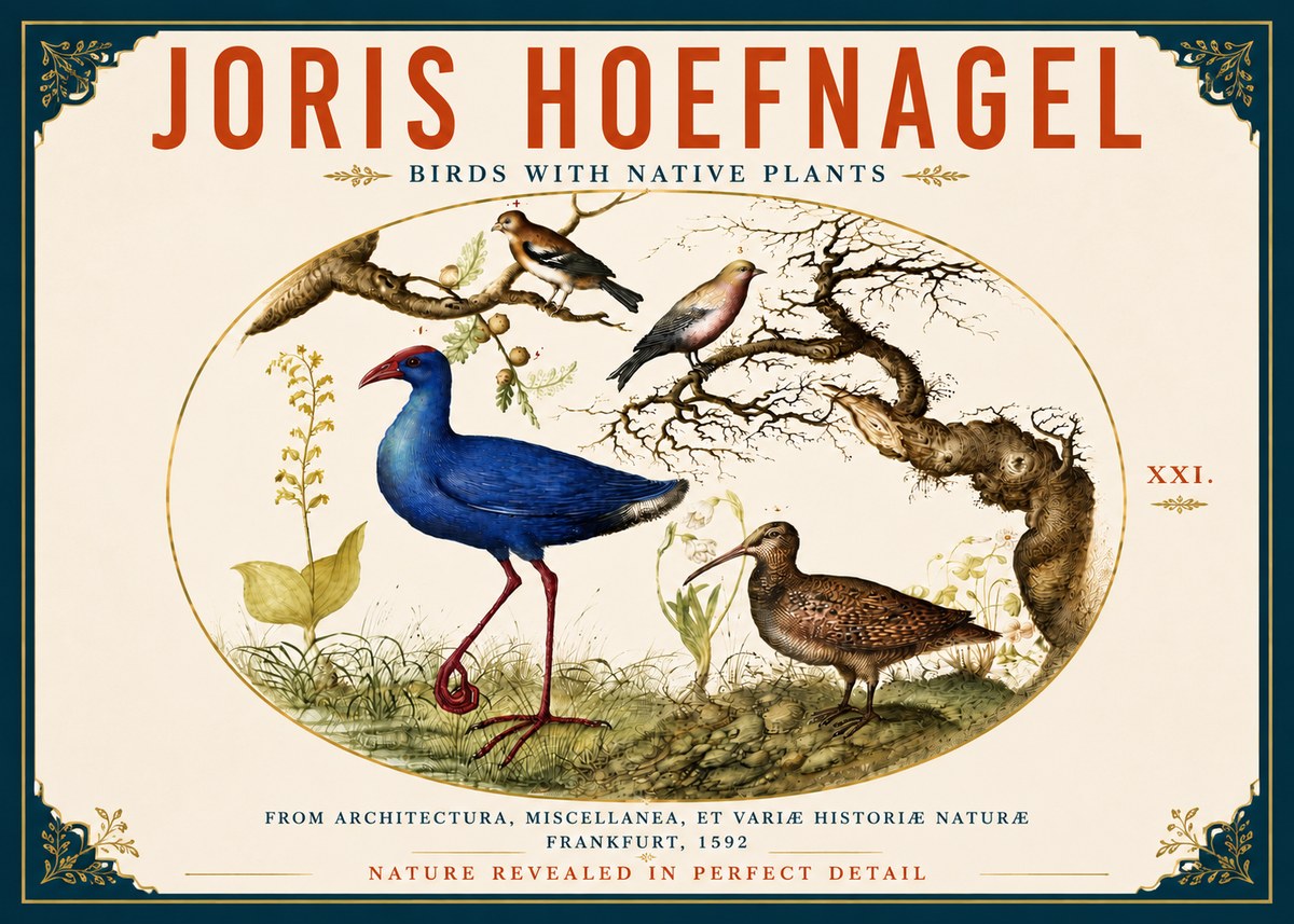 Joris Hoefnagel Birds with Native Plants No6 - Juliste