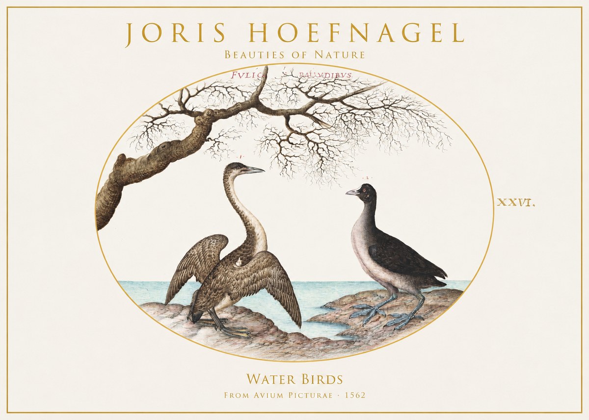 Joris Hoefnagel Cormorant and Coot No2 - Juliste