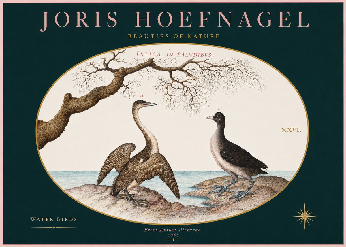 Joris Hoefnagel Cormorant and Coot No3 - Juliste