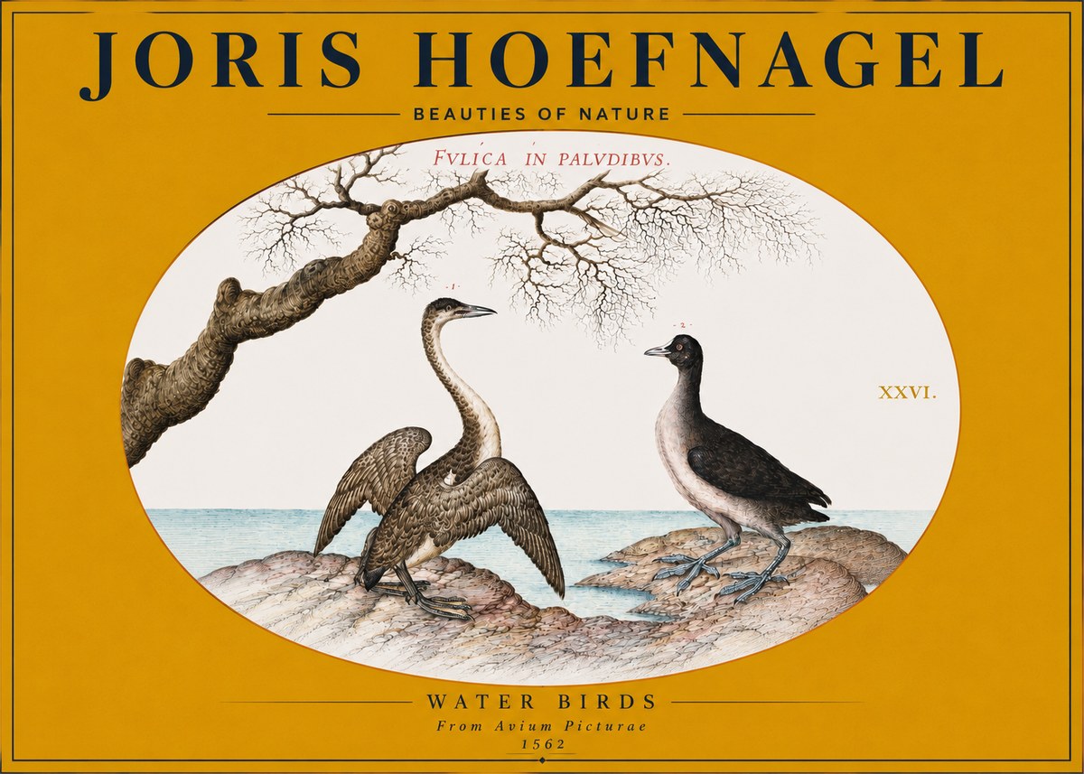 Joris Hoefnagel Cormorant and Coot No4 - Juliste