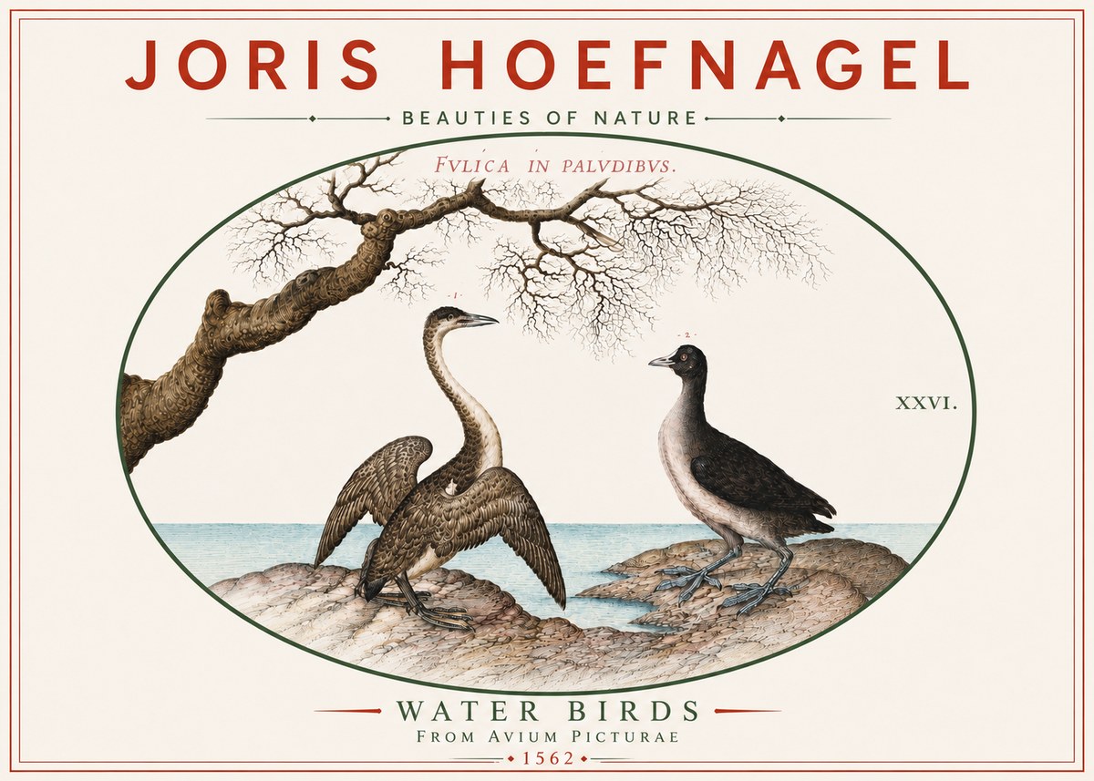 Joris Hoefnagel Cormorant and Coot No6 - Juliste