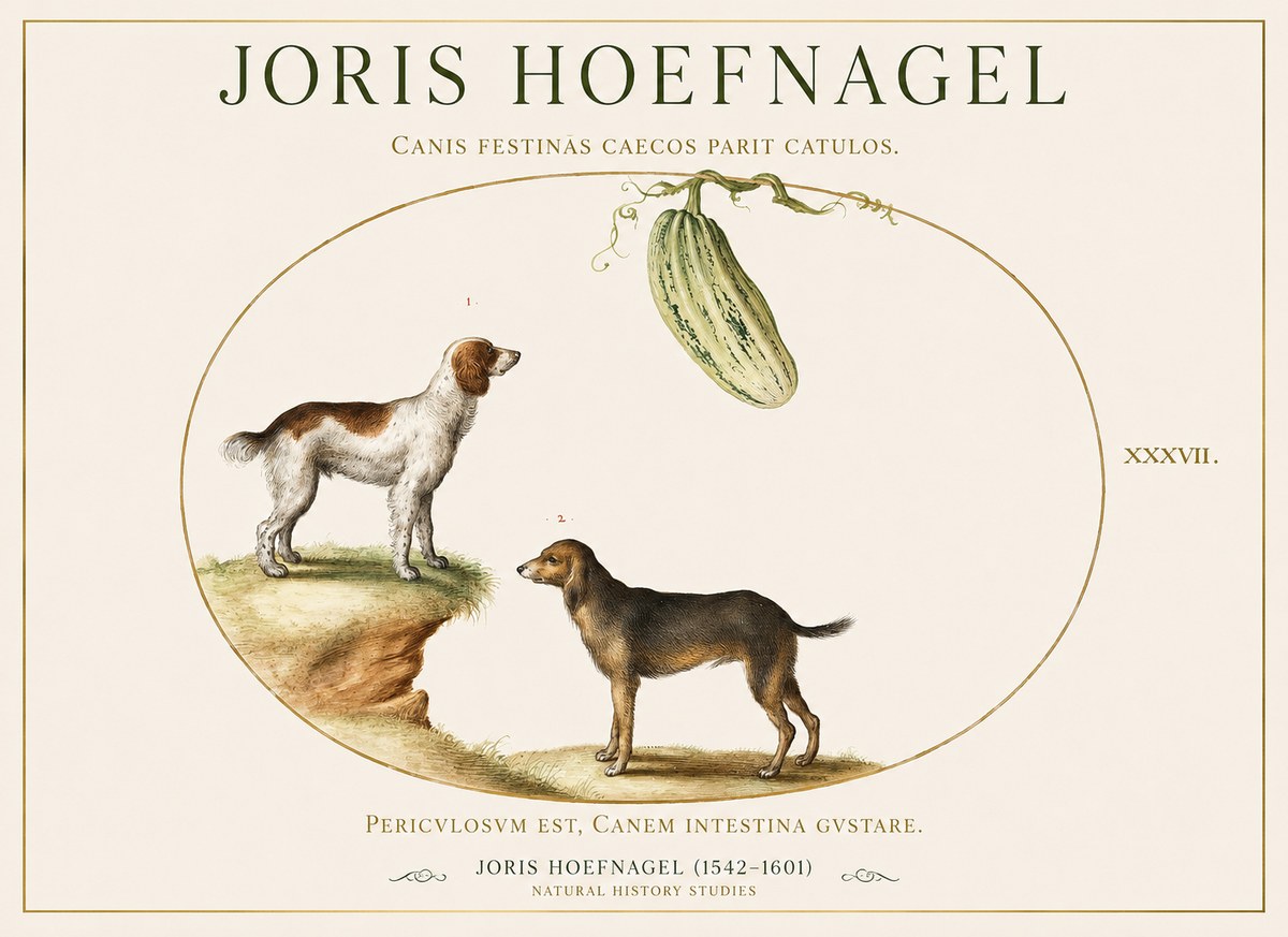 Joris Hoefnagel Canis Festinas Caecos Parit Catulos No1 - Juliste