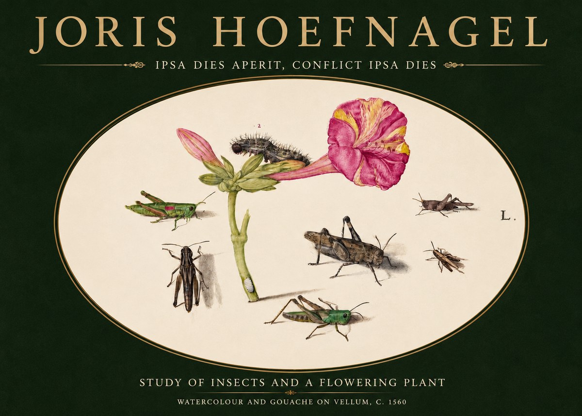 Joris Hoefnagel Study of Insects and a Flowering Plant No3 - Juliste