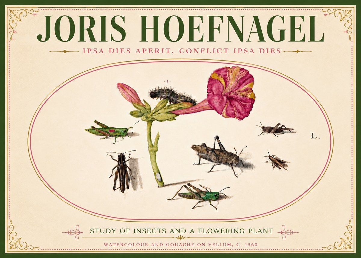 Joris Hoefnagel Study of Insects and a Flowering Plant No6 - Juliste