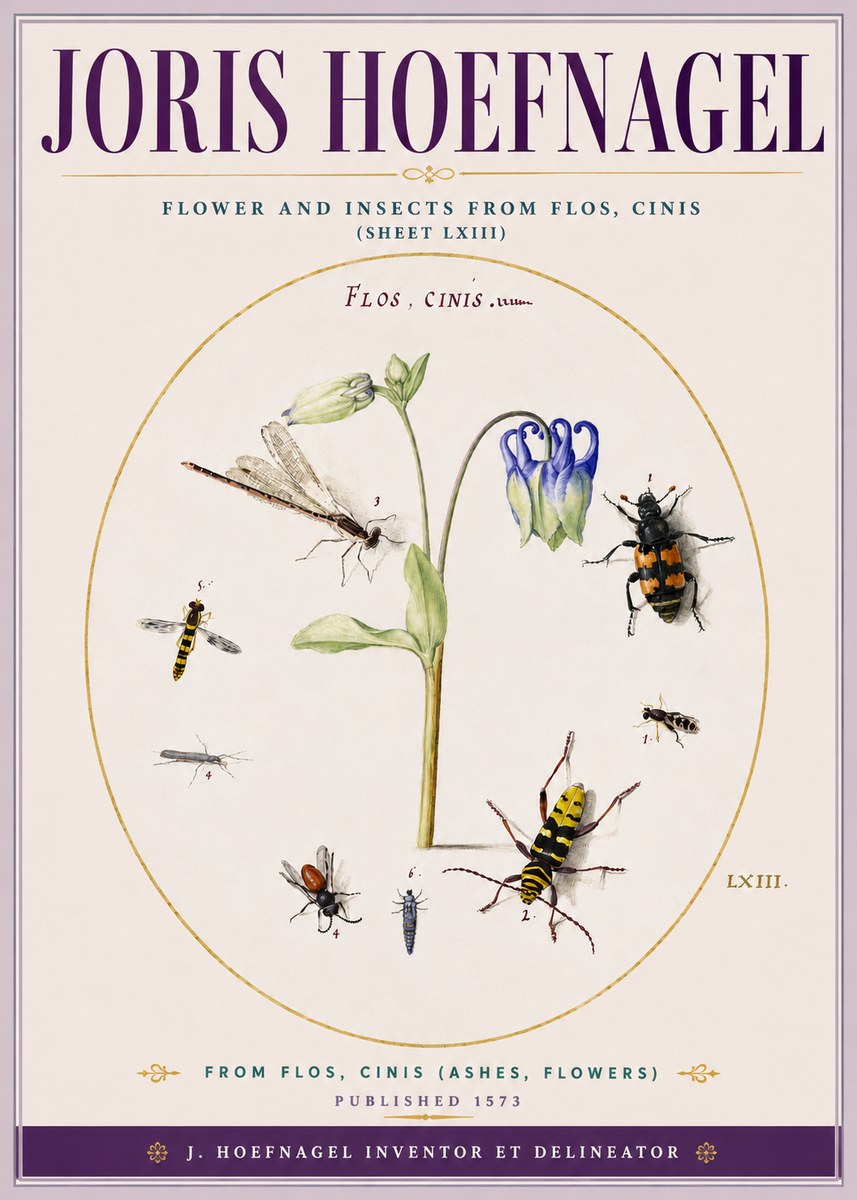 Joris Hoefnagel Insects and a Flower Study No5 - Juliste
