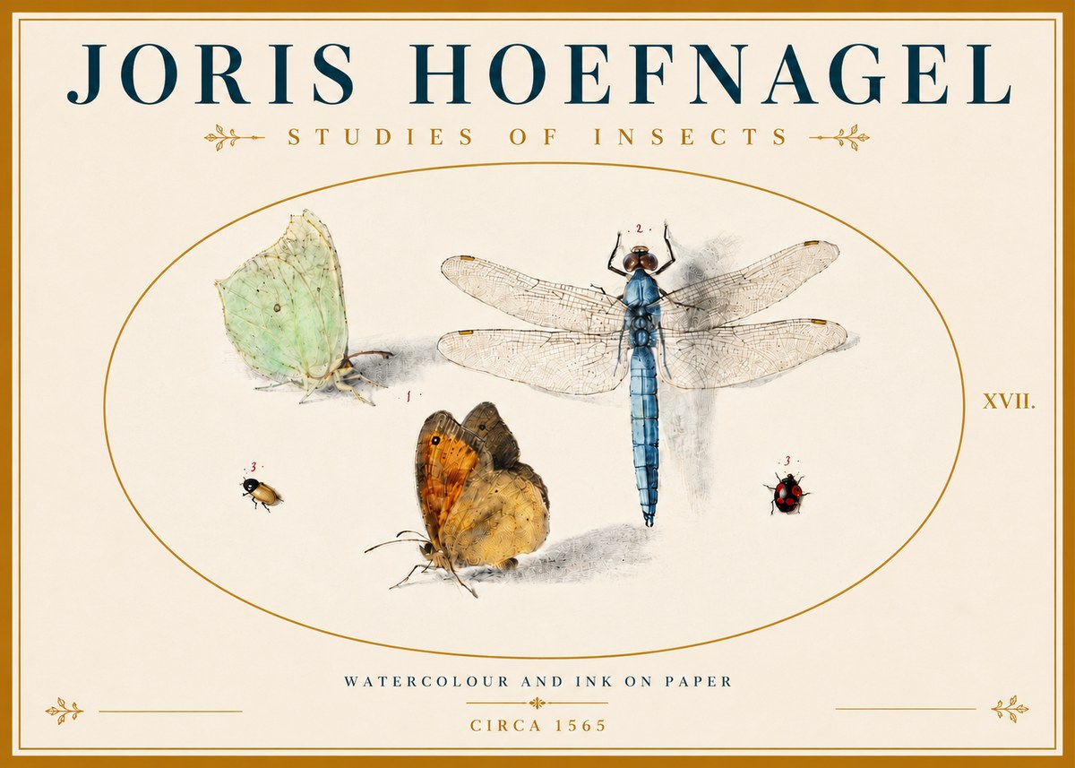 Joris Hoefnagel A Study of Butterflies, Dragonflies and Beetles No6 - Juliste