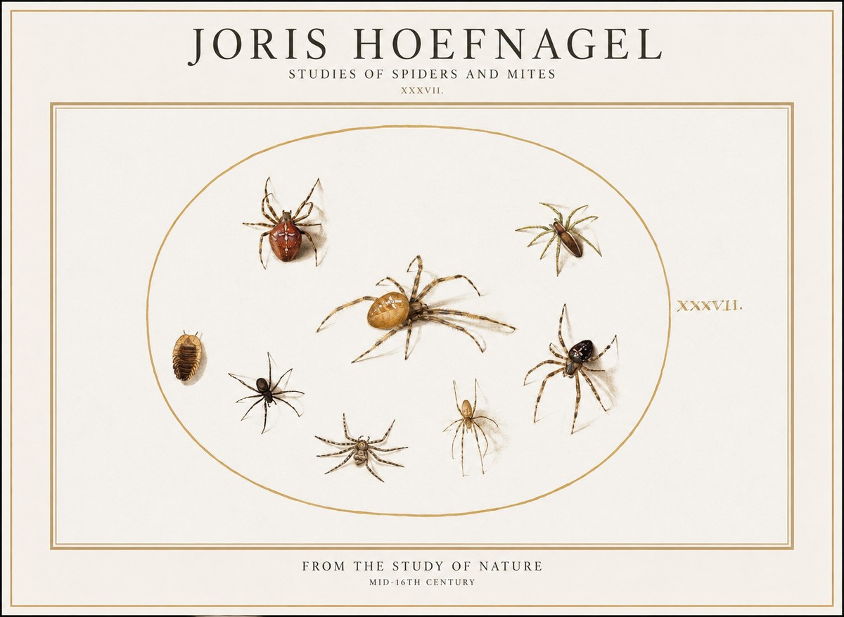 Joris Hoefnagel Study of Spiders and Mites - Plate Xxxvii. No2 - Juliste