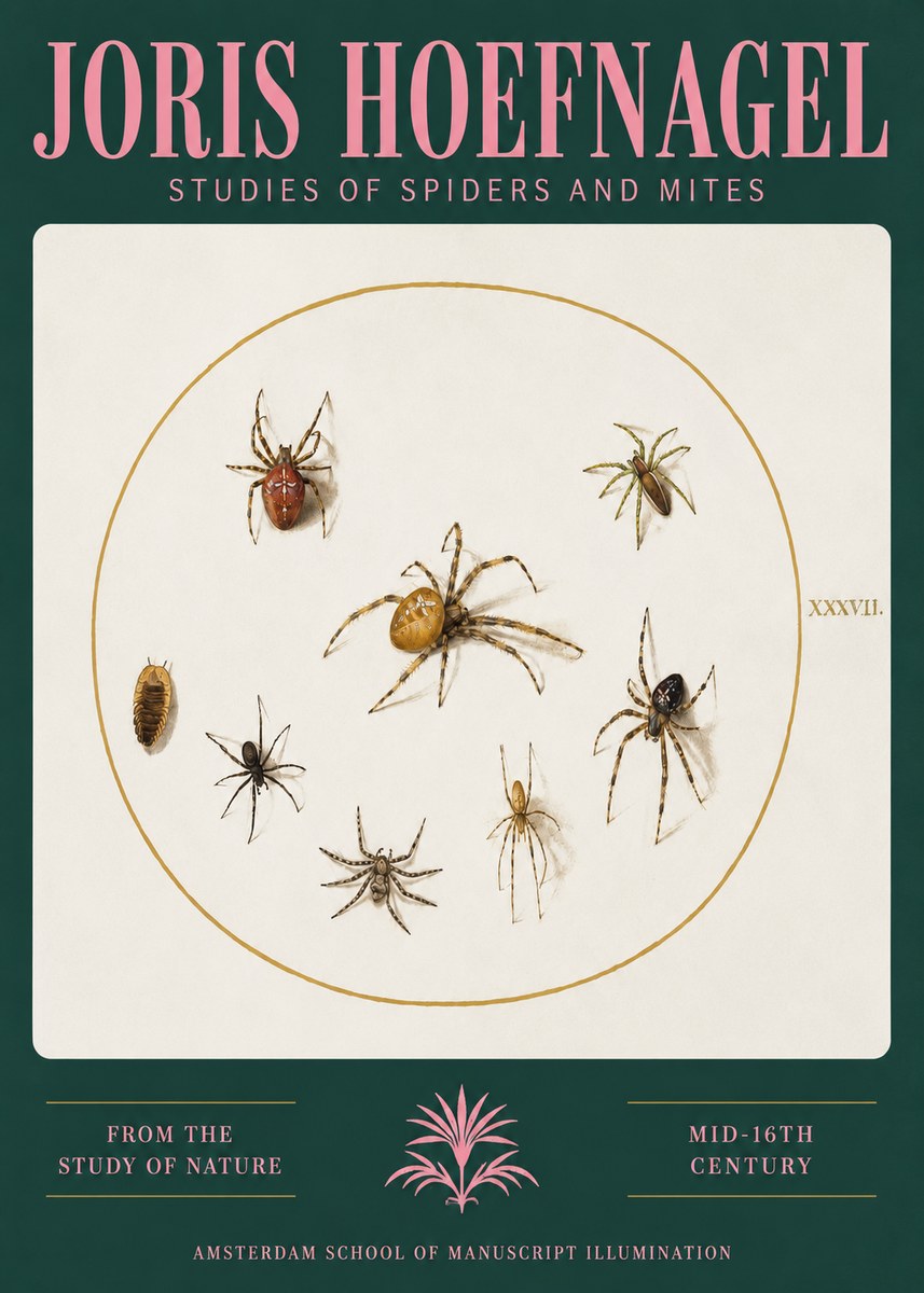 Joris Hoefnagel Study of Spiders and Mites - Plate Xxxvii. No3 - Juliste