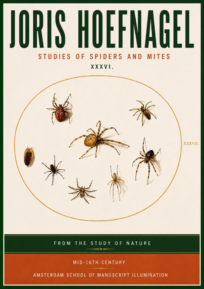 Joris Hoefnagel Study of Spiders and Mites - Plate Xxxvii. No5 - Juliste