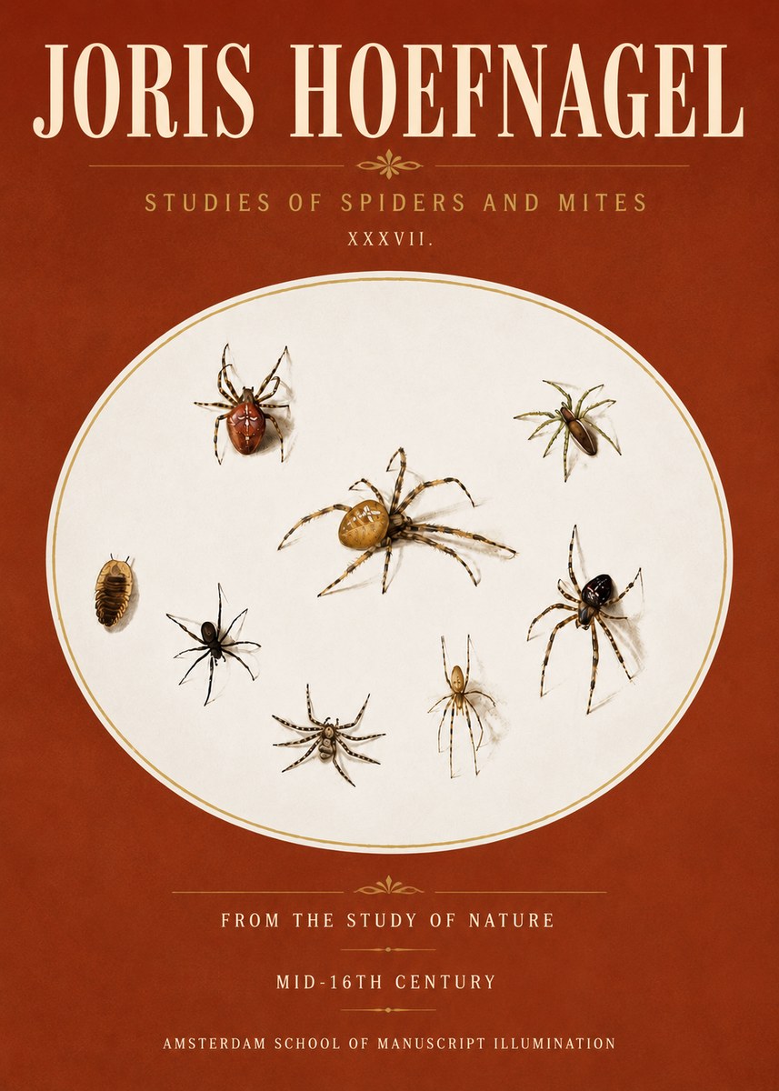 Joris Hoefnagel Study of Spiders and Mites - Plate Xxxvii. No6 - Juliste