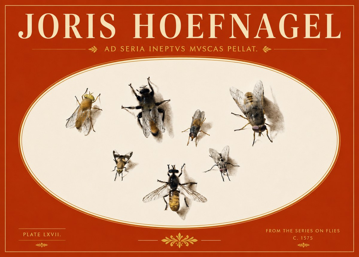 Joris Hoefnagel From the Series on Flies - Plate Lxvii. No5 - Juliste